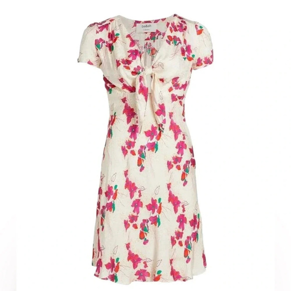 Ba&sh Floral Jacquard Tie Front Cut Out Elita Mini Dress Cream Size 10 NWT - Picture 3 of 13